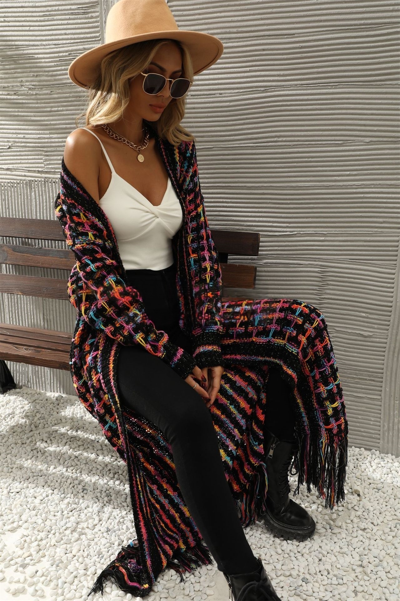 Elegant Colorful Long Cardigan Sweater Womens Large Size Knitted Sweater Coat